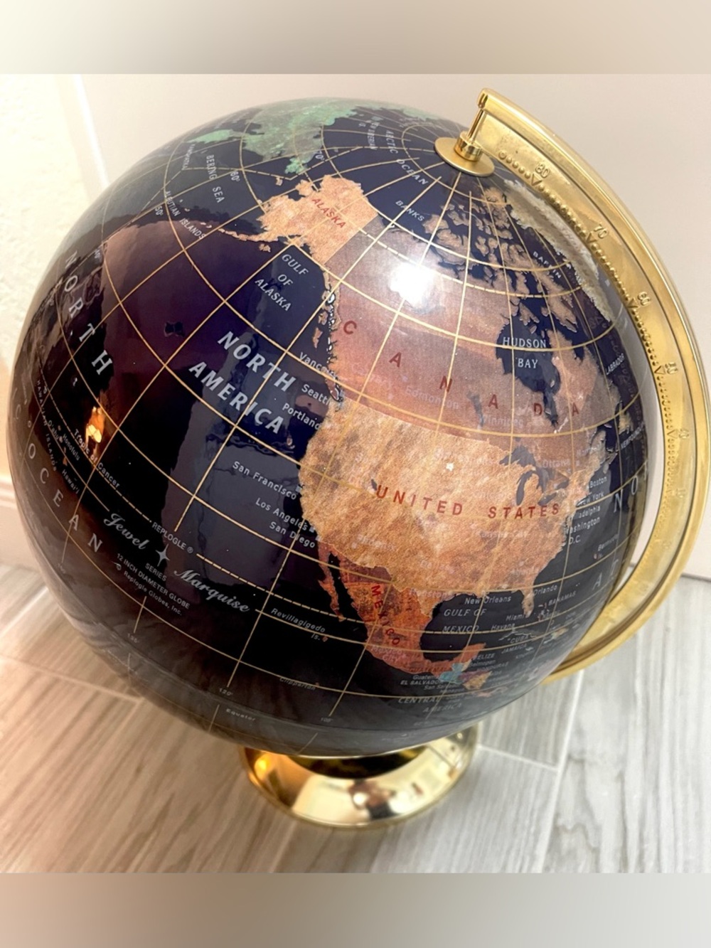 Large Decorative Black & Gold World Globe - Home Accent